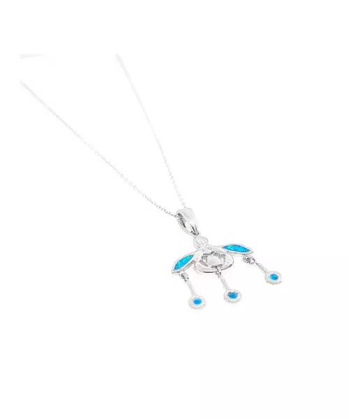 Melissa Blue Opal Necklace - Silver 925 and Gold Plated - Adjustable Black String ( free of charge)