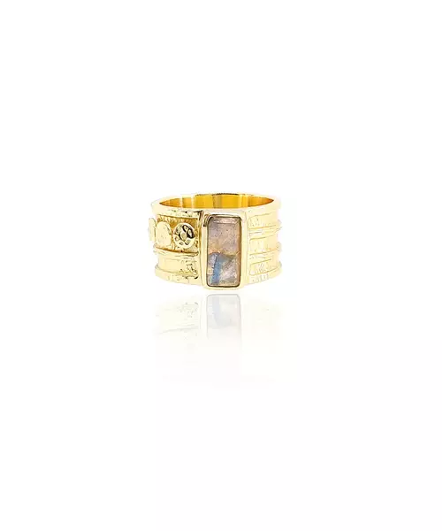 Lampratorite Baguette Ring - Silver 925 Gold plated