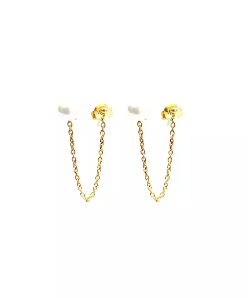 Earrings Double with chain and pearl - Silver 925 and Gold Plated