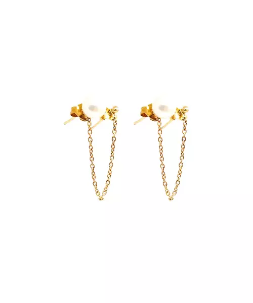 Earrings Double with chain and pearl - Silver 925 and Gold Plated