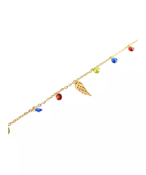 Anklet hanging Wing and zircons - Stainless Steel Gold