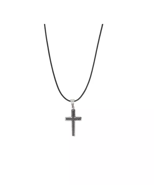 Necklace Cross Modern - Stainless Steel Silver - Leather rope thick