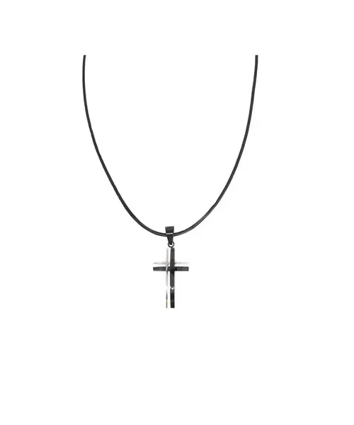 Necklace Cross Modern - Stainless Steel - Leather rope thick