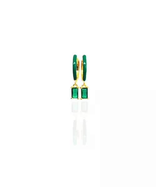 Enamel Earrings Green with baguette - Silver 925 Gold Plated