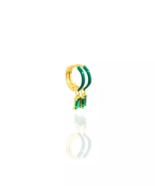 Enamel Earrings Green with baguette - Silver 925 Gold Plated