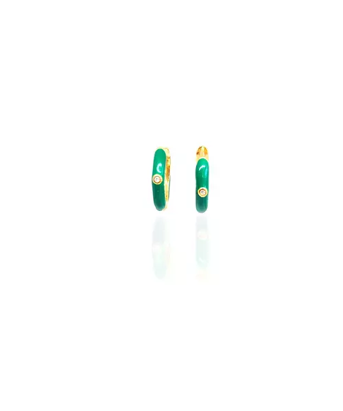 Enamel Earrings Green - Silver 925 Gold Plated