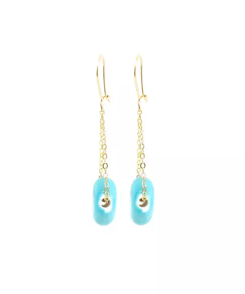 Long Earrings Blue Bead - Silver 925 Gold Plated