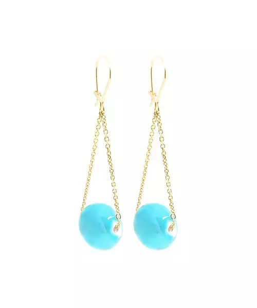 Long Earrings Blue Bead - Silver 925 Gold Plated