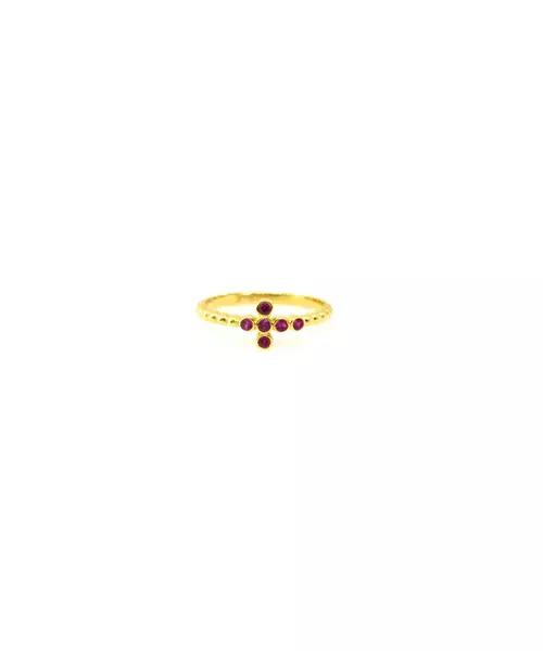 9ct Gold Ring - Cross Pink