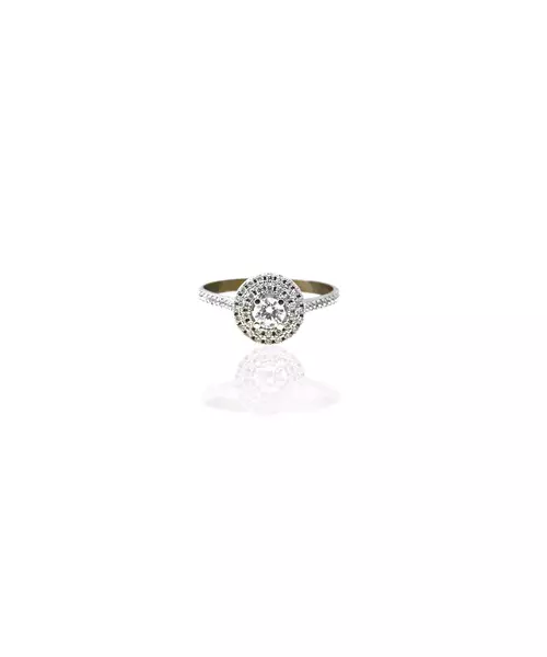 Round Halo Engagment Ring - 9ct White Gold