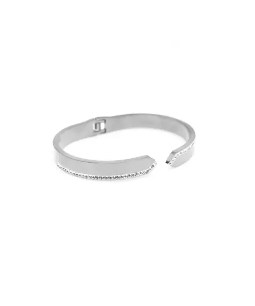 Bangle with Zircons - Stainless Steel Silver