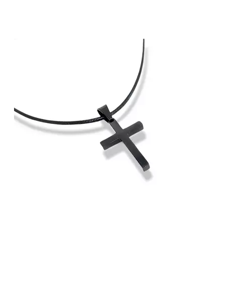 Necklace Cross Black - Stainless Steel - Leather rope thick