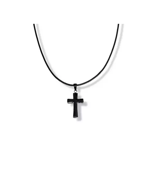 Necklace Cross Black Rounded - Stainless Steel - Rope Stainless Steel