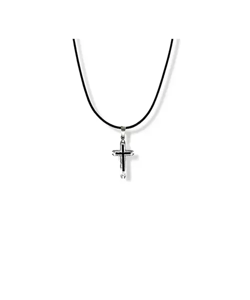 Necklace Cross Modern Black - Stainless Steel Silver - Rope Stainless Steel