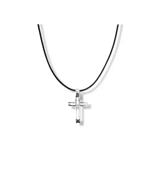 Necklace Cross - Stainless Steel Silver - Leather rope thick