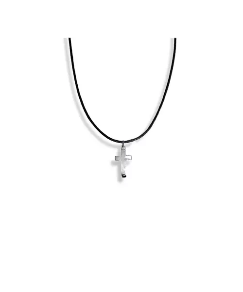 Necklace Cross Minimal Flat - Stainless Steel Silver - Rope Stainless Steel