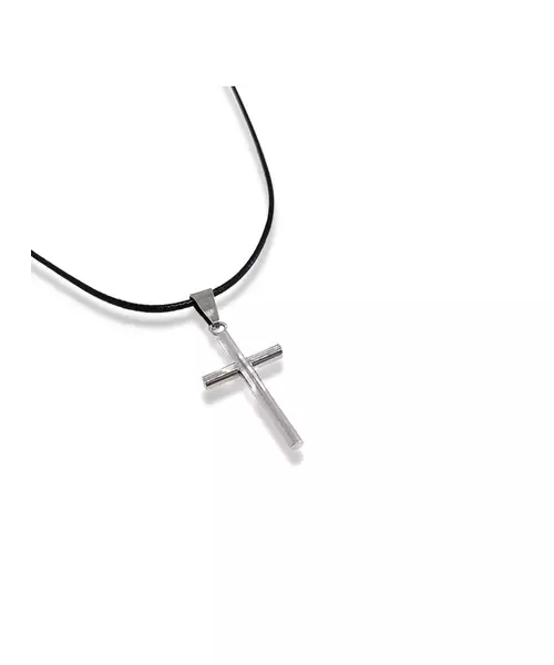 Necklace: Cross Tube - Stainless Steel Silver - Rope Stainless Steel