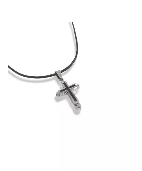 Necklace Cross Modern Black - Stainless Steel Silver - No Chain(Only Pendant)