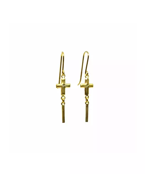 9ct Gold Earrings - Hanging Cross