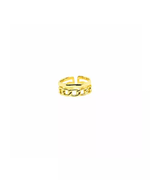 Ring Double Chain Octagon - Silver Gold Plated