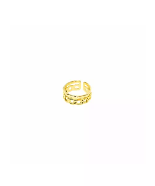 Ring Double Chain Octagon - Silver Gold Plated