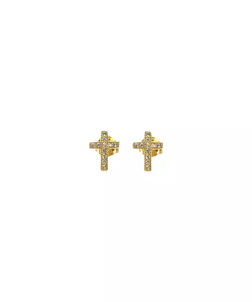 Cross with zircons Earrings - Silver 925 and Gold Plated