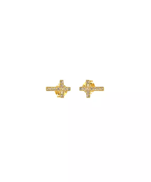 Cross with zircons Earrings - Silver 925 and Gold Plated