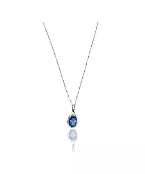 Necklace Diana Blue Oval - Silver or Gold Plated