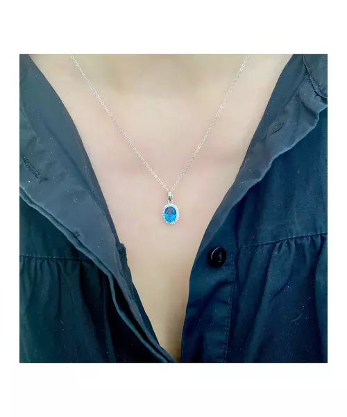 Necklace Diana Blue Oval - Silver or Gold Plated