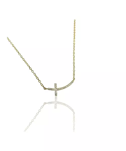 Necklace Side Cross with Zircons - Silver 925