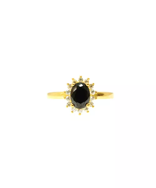 Diana Ring with Black stone - Silver 925 Gold Plated