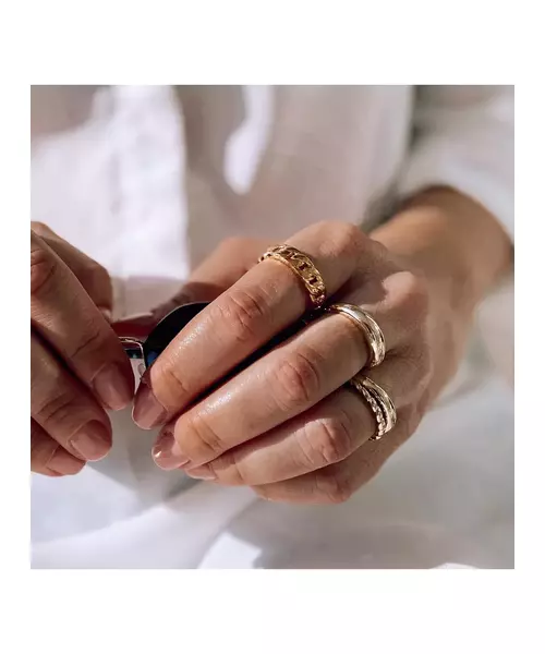 Ring Double Rope and Plain  - Silver Gold Plated