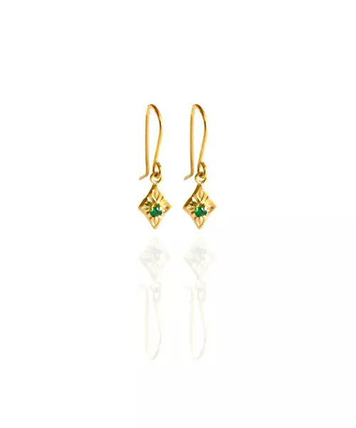 Byzantine 9ct Gold - Long Earrings with green zircon