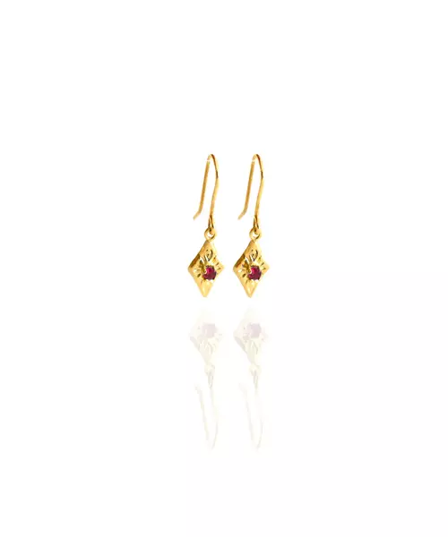 Byzantine 9ct Gold - Long Earrings with pink zircon