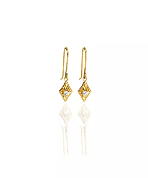 Byzantine 9ct Gold - Long Earrings with white zircon