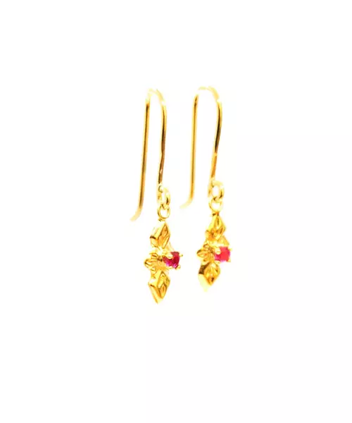 Byzantine 9ct Gold - Long Earrings with pink zircon