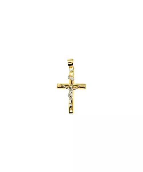 9ct Yellow and White Gold Cross with Jesus Christ