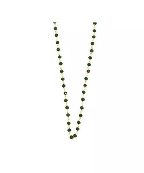 Rosary Green Stones Necklace - Silver 925 Gold Plated