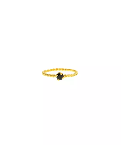 Silver 925 Gold Plated - Twist Ring with Black zircon