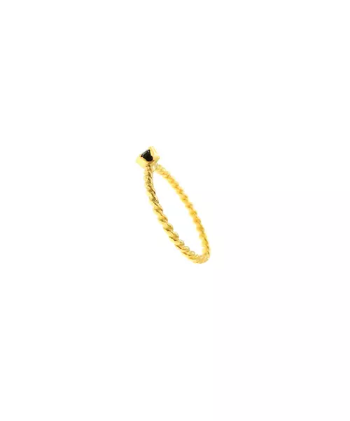 Silver 925 Gold Plated - Twist Ring with Black zircon