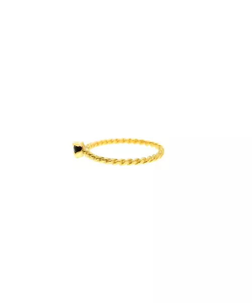 Silver 925 Gold Plated - Twist Ring with Black zircon