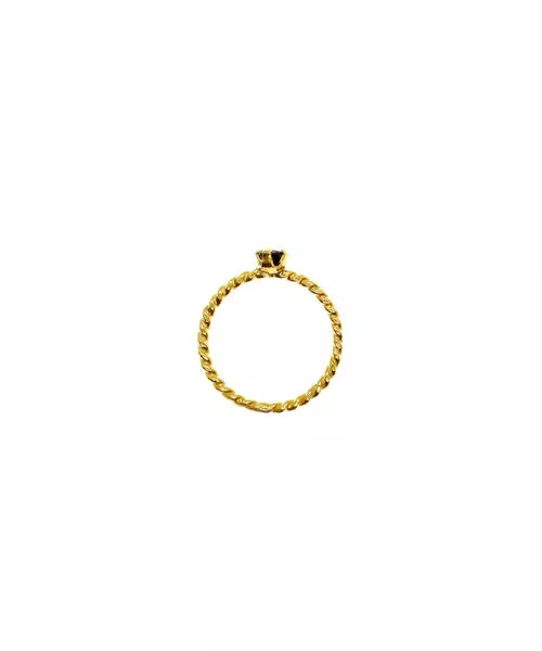 Silver 925 Gold Plated - Twist Ring with Black zircon