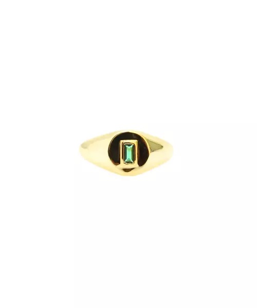 Silver 925 Gold Plated - Ring with green baguette