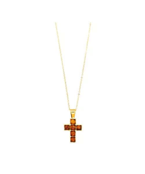 Necklace Cross Amber Stone - Silver 925 - Adjustable Black String ( free of charge)