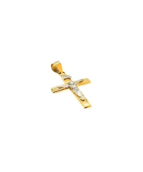 9ct Yellow and White Gold Cross with Jesus Christ