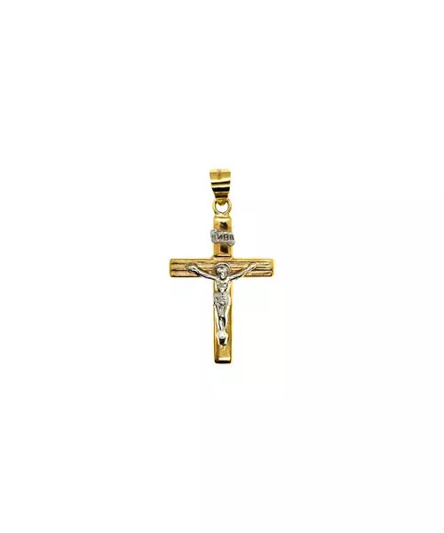 9ct Yellow and White Gold Cross with Jesus Christ