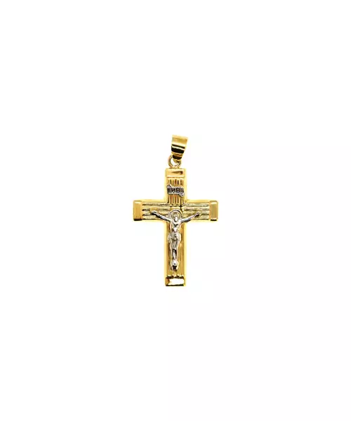 9ct Yellow and White Gold Cross with Jesus Christ