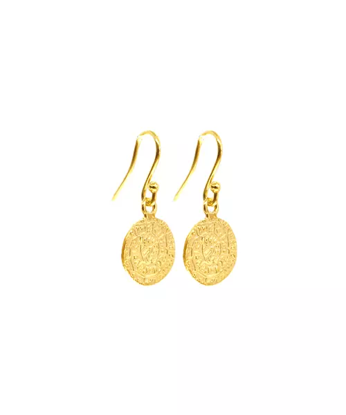 Phaistos Disk Small Hanging Earrings - Silver 925 Gold Plated