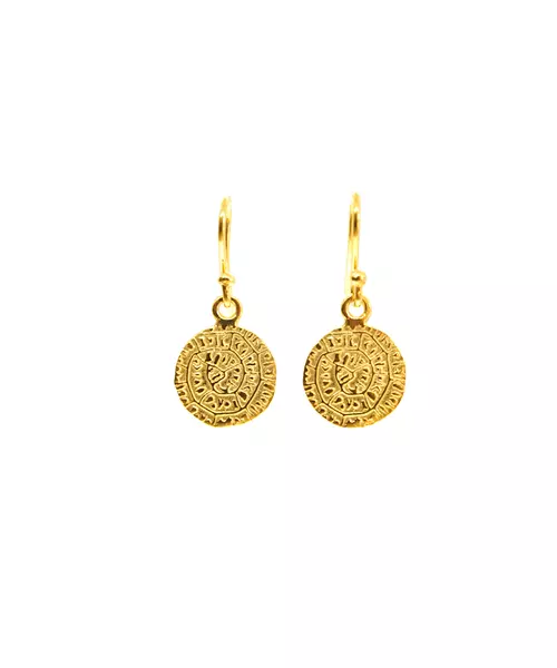 Phaistos Disk Small Hanging Earrings - Silver 925 Gold Plated