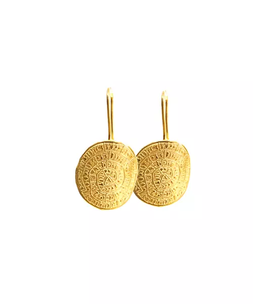 Phaistos Disk Curved Earrings - Silver 925 Gold Plated - Sterling Silver 925